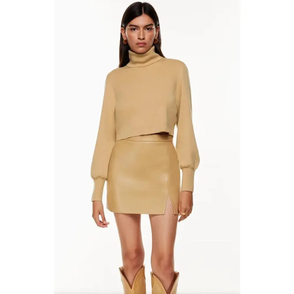 Aritizia Wilfred Rebecca Croped Turtleneck Wool & Cotton Brown, Size S, Like New